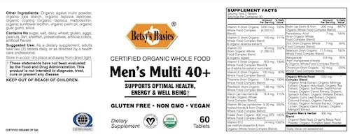 Betsy_s Basics Certified Organic Whole Food Men_s Multi 40 Plus
