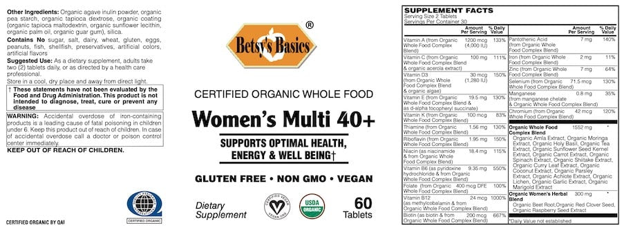 Betsy_s Basics Certified Organic Whole Food Women_s Multi 40 Plus