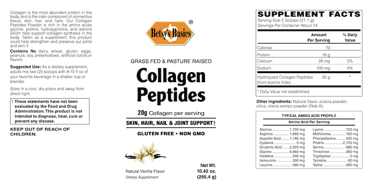 Betsy_s Basics Collagen Peptides Vanilla Flavor Supplement Facts