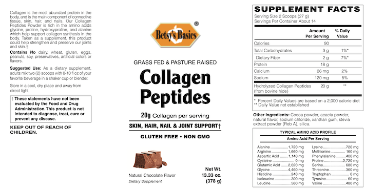 Betsy_s Basics Grass Fed and Pasture Raised Collagen Peptides Natural Chocolate Flavor