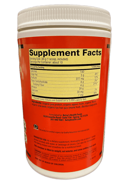 Betsy_s Basics Organic Vanilla Protein Powder Supplement Facts