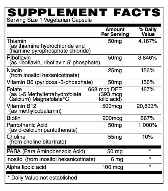 Betsy_s Basics Coenzymated B-Complex Supplement Facts