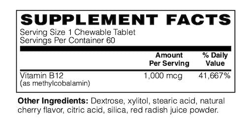 Betsy_s Basics Methyl B-12 1000 mcg Supplement Facts