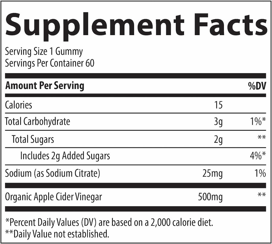 Trace Minerals Apple Cider Vinegar 500 mg Gummies Supplement Facts
