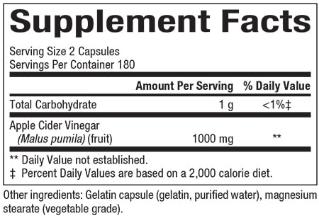 Natural Factors Apple Cider Vinegar 500 mg Supplement Facts