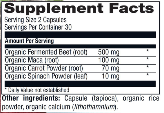 Betsy_s Basics Fermented Beet with Maca Supplement Facts