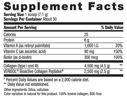 Country Life MAXI-COLLAGEN C&A + BIOTIN SUPPLEMENT FACTS