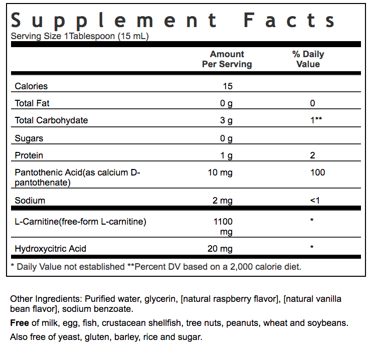 Bluebonnet Nutrition LIQUID L-CARNITINE 1100 MG Supplement Facts