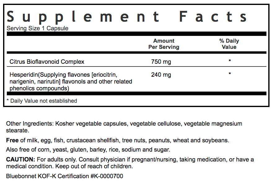 Bluebonnet Nutrition CITRUS BIOFLAVONOID COMPLEX 750 MG Supplement Facts