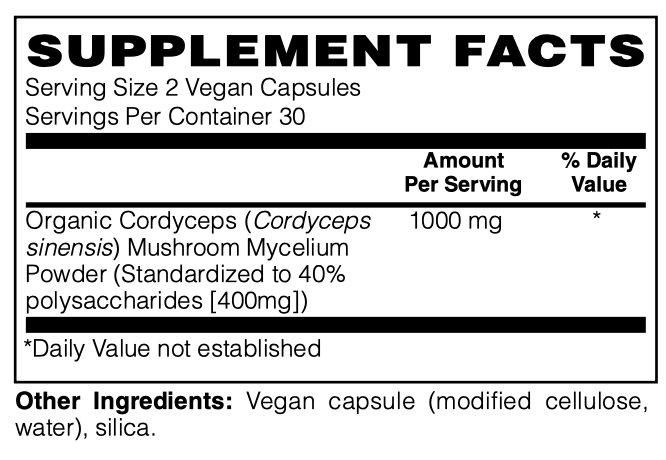 Betsy_s Basics Cordyceps Mushroom Supplement Facts