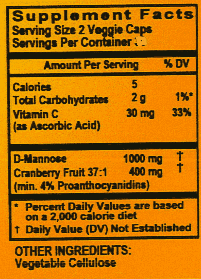Betsy_s Basics Cranberry Plus D-Mannose Supplement Facts