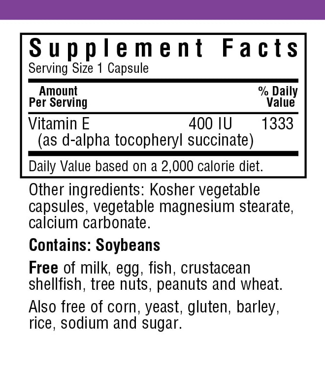 Bluebonnet Nutrition Dry E-400 IU Supplement Facts