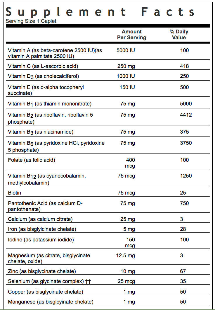 Bluebonnet Nutrition Maxi One With Iron Supplement Facts 1 of 2