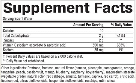 NATURAL FACTORS VITAMIN C 500 MG FOUR MIXED FRUIT FLAVORS CHEW WAFERS SUPPLEMENT FACTS
