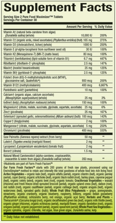 NATURAL FACTORS MEN'S 50+ MULTIVITAMIN & MINERAL SUPPLEMENT FACTS