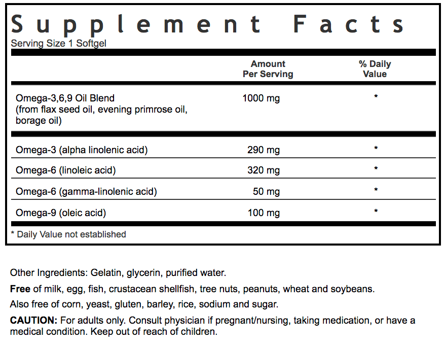 Bluebonnet Nutrition PLANT-BASED OMEGA-3•6•9 Supplement Facts