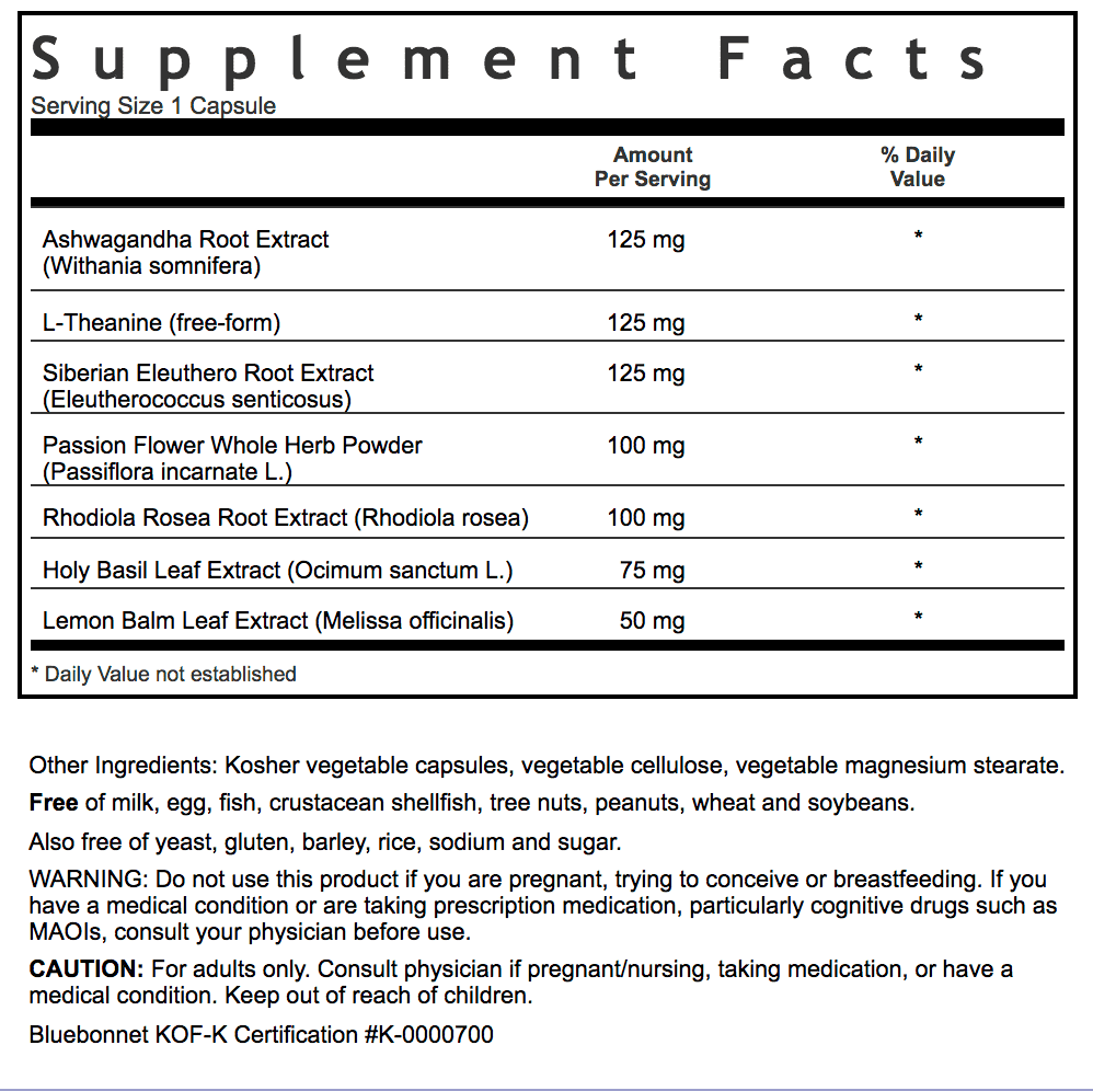 Bluebonnet Nutrition TARGETED CHOICE® STRESS RELIEF Supplement Facts