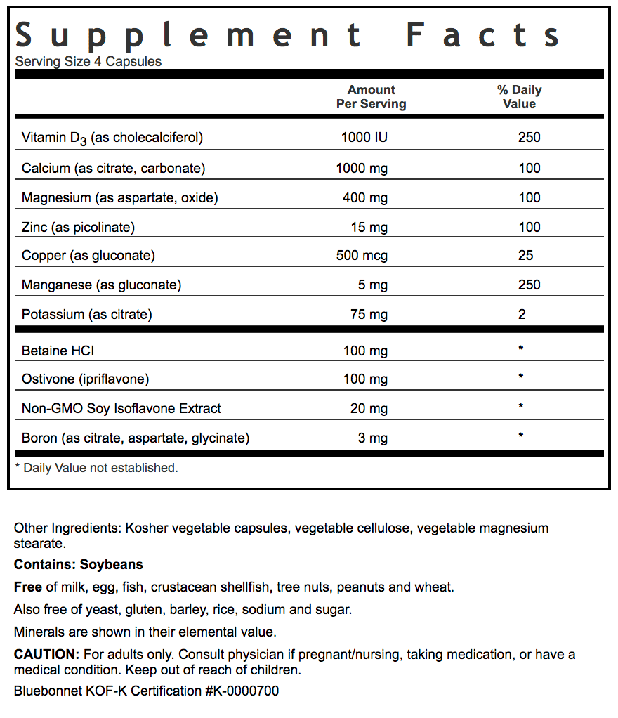 Bluebonnet Nutrition Super Boron Bone Formula Supplement Facts