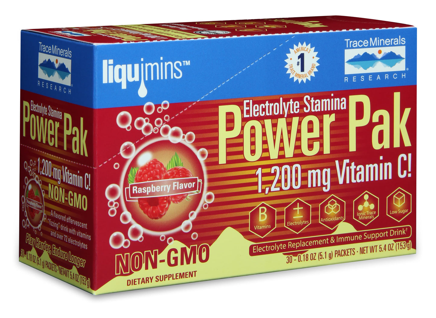 NON-GMO-ELECTROLYTE-STAMINA-POWER-PAK RASPBERRY 30 PK BY TRACE MINERALS