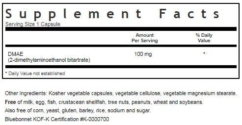 BLUEBONNET NUTRITION DMAE 100 MG SUPPLEMENT FACTS