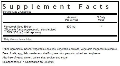 BLUEBONNET NUTRITION STANDARDIZED FENUGREEK SEED EXTRACT SUPPLEMENT FACTS