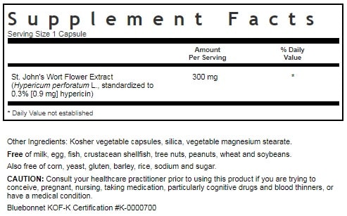 BLUEBONNET NUTRITION STANDARDIZED ST. JOHN'S WORT FLOWER EXTRACT SUPPLEMENT FACTS