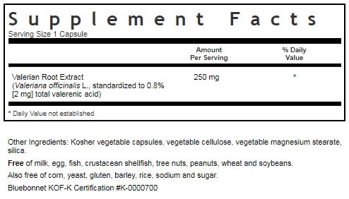BLUEBONNET NUTRITION STANDARDIZED VALERIAN ROOT EXTRACT SUPPLEMENT FACTS
