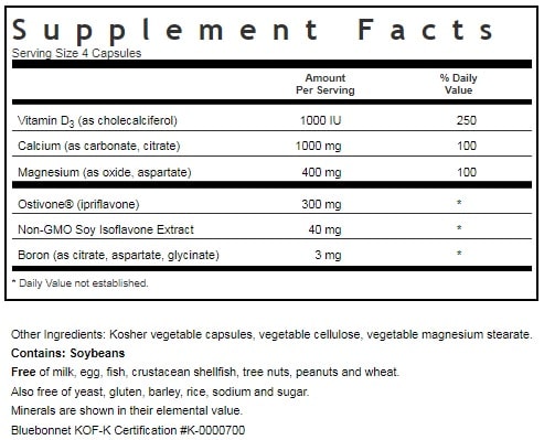 BLUEBONNET NUTRITION OSTEO-BONE FORMULA SUPPLEMENT FACTS