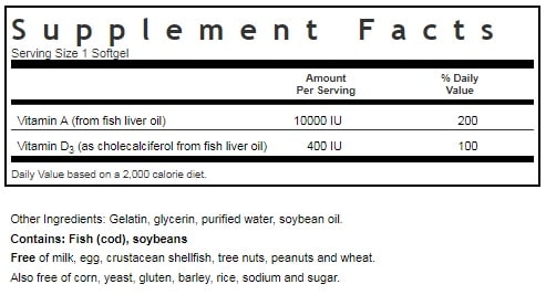 BLUEBONNET NUTRITION VITAMIN A & D3 10,000 IU/400 IU SUPPLEMENT FACTS