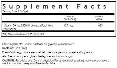 BLUEBONNET NUTRITION VITAMIN D3 5000 IU Supplement Facts