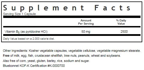 BLUEBONNET NUTRITION VITAMIN B6 50 MG SUPPLEMENT FACTS