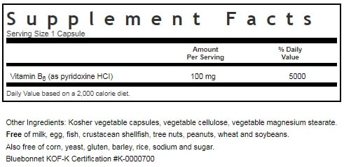 BLUEBONNET NUTRITION VITAMIN B6 100 MG SUPPLEMENT FACTS