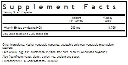 BLUEBONNET NUTRITION VITAMIN B6 200 MG SUPPLEMENT FACTS