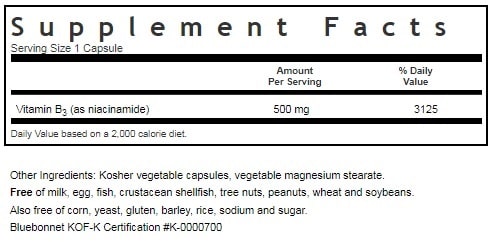 BLUEBONNET NUTRITION NIACINAMIDE 500 MG SUPPLEMENT FACTS