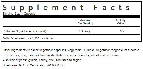 BLUEBONNET NUTRITION VITAMIN C 500 MG SUPPLEMENT FACTS