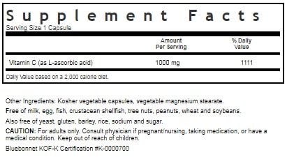 BLUEBONNET NUTRITION VITAMIN C 1000 MG SUPPLEMENT FACTS