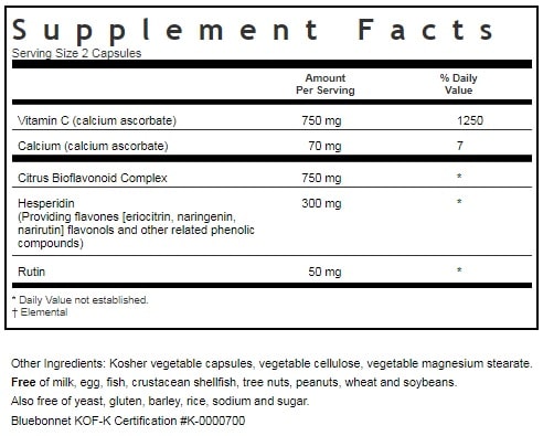 BLUEBONNET NUTRITION MEGA BIO-C FORMULA SUPPLEMENT FACTS