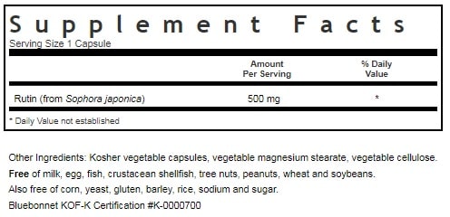 BLUEBONNET NUTRITION RUTIN 500 MG SUPPLEMENT FACTS