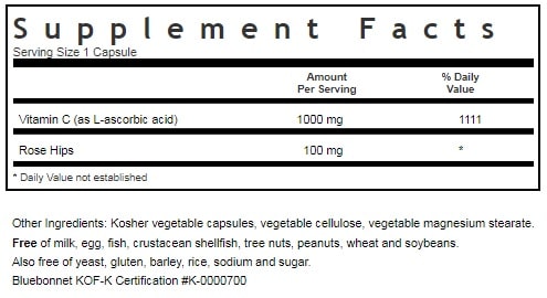 BLUEBONNET NUTRITION VITAMIN C-1000 MG PLUS ROSE HIPS SUPPLEMENT FACTS