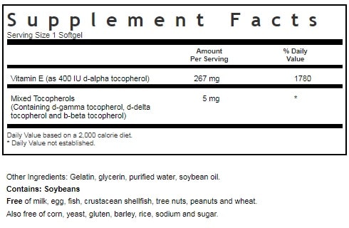 BLUEBONNET NUTRITION NATURAL VITAMIN E 400 IU MIXED SUPPLEMENT FACTS