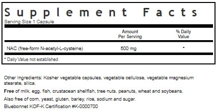 BLUEBONNET NUTRITION NAC 500 MG SUPPLEMENT FACTS