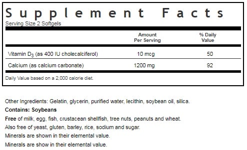 BLUEBONNET NUTRITION MILK-FREE CALCIUM 1200 MG PLUS VITAMIN D3 SUPPLEMENT FACTS