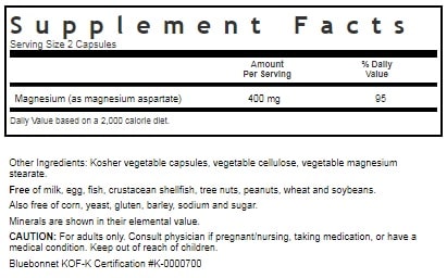 BLUEBONNET NUTRITION MAGNESIUM ASPARTATE SUPPLEMENT FACTS