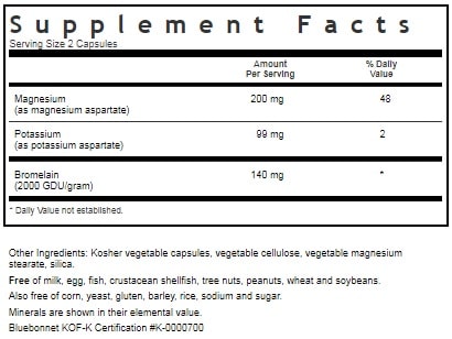 BLUEBONNET NUTRITION MAGNESIUM POTASSIUM PLUS BROMELAIN SUPPLEMENT FACTS