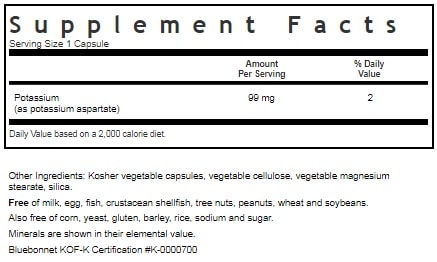 BLUEBONNET NUTRITION POTASSIUM 99MG SUPPLEMENT FACTS