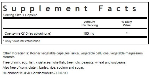 BLUEBONNET NUTRITION COQ10 100 MG Supplement Facts