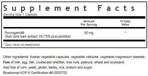 BLUEBONNET NUTRITION PYCNOGENOL 50 MG SUPPLEMENT FACTS