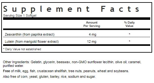 BLUEBONNET NUTRITION ZEAXANTHIN PLUS LUTEIN SUPPLEMENT FACTS