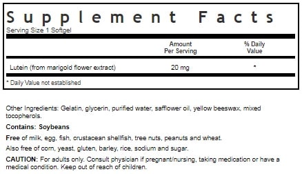 BLUEBONNET NUTRITION LUTEIN 20 MG SUPPLEMENT FACTS