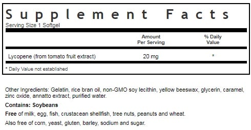 BLUEBONNET NUTRITION LYCOPENE 20 MG SUPPLEMENT FACTS
